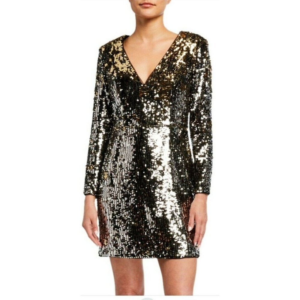 NWT Aidan Mattox Gold Black Sequin Mini Dress $245